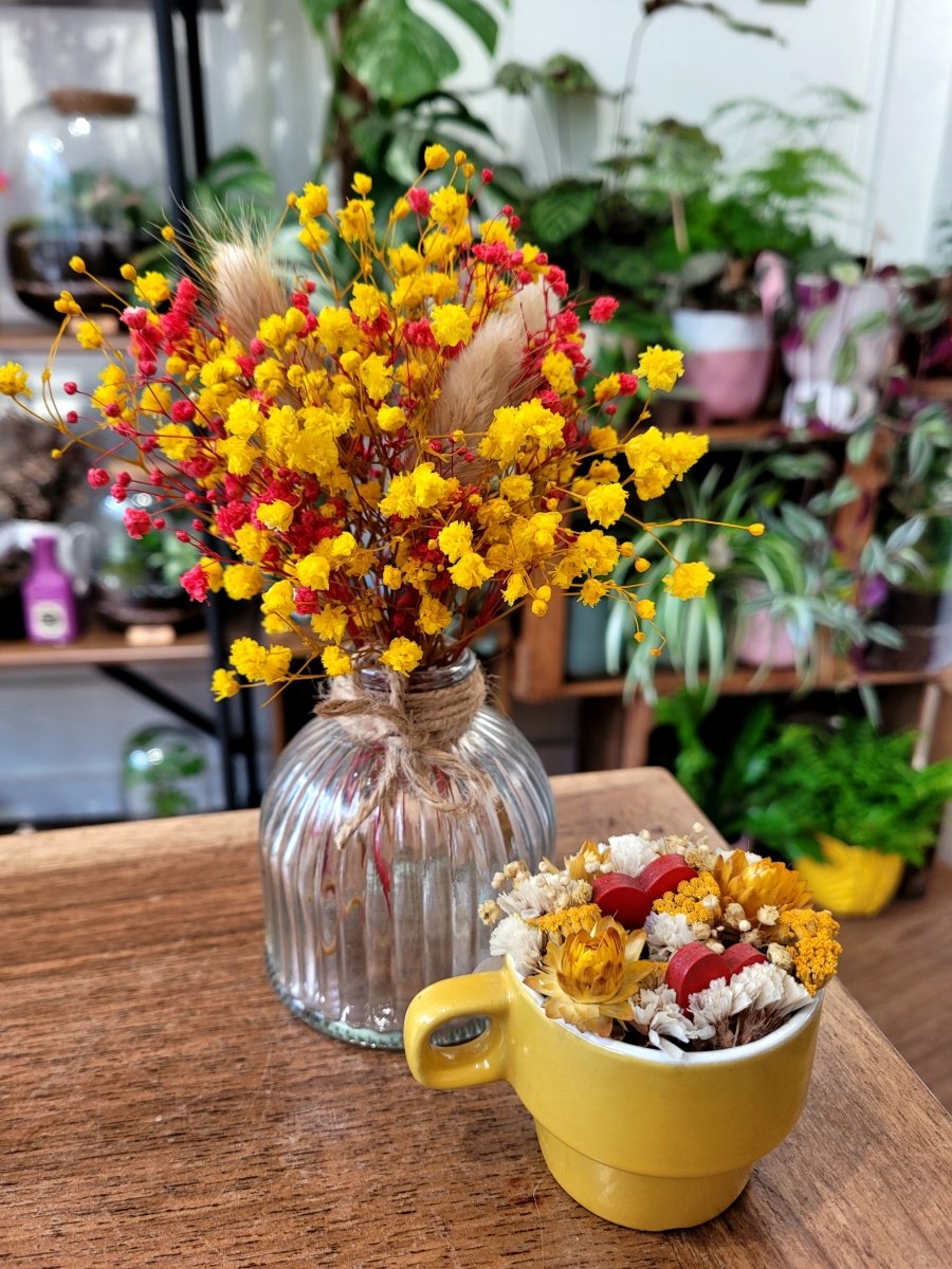 Bouquet Rouge & Jaune (+ vase assorti) - shop_name artisanat Fait_main Fabriqué_en_france Création_unique