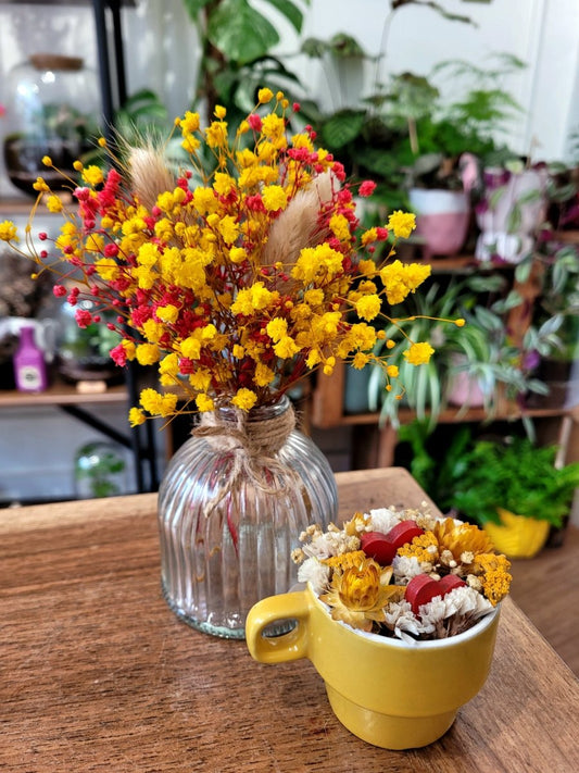 Bouquet Rouge & Jaune (+ vase assorti) - shop_name artisanat Fait_main Fabriqué_en_france Création_unique