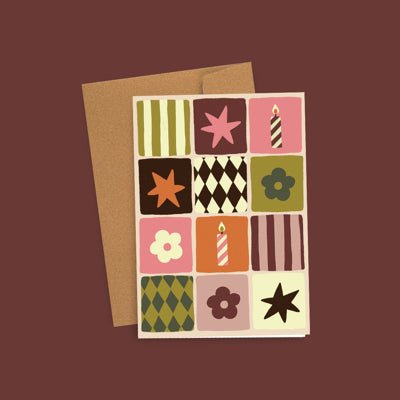 Carte Postale - Anniversaire Patchwork - shop_name artisanat Fait_main Fabriqué_en_france Création_unique