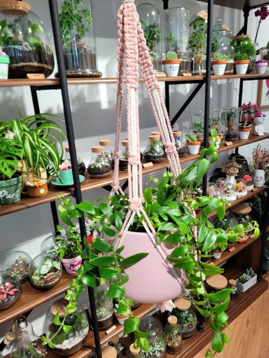 Macramé Rose & Blanc - shop_name artisanat Fait_main Fabriqué_en_france Création_unique