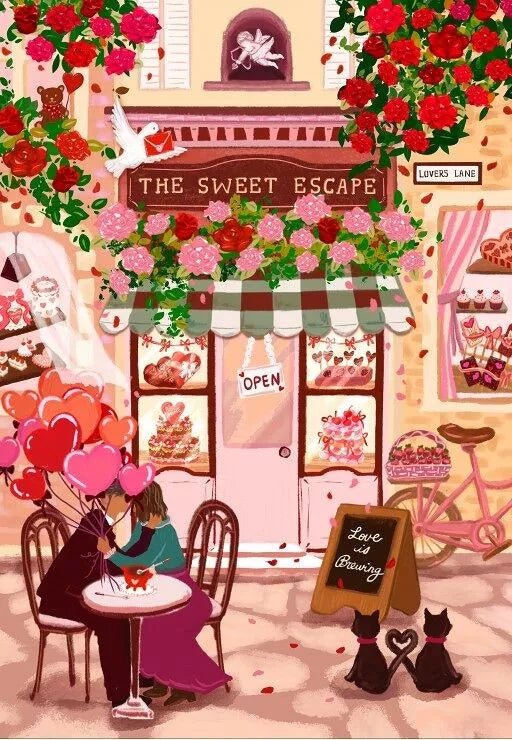 Puzzle 1000 Pièces - L'échappée belle, café de la St Valentin - shop_name artisanat Fait_main Fabriqué_en_france Création_unique