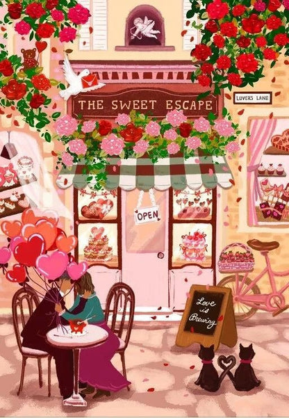 Puzzle 1000 Pièces - L'échappée belle, café de la St Valentin - shop_name artisanat Fait_main Fabriqué_en_france Création_unique