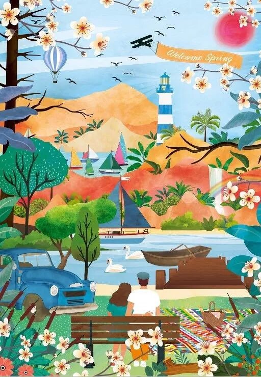 Puzzle 1000 Pièces - Welcome Spring - shop_name artisanat Fait_main Fabriqué_en_france Création_unique